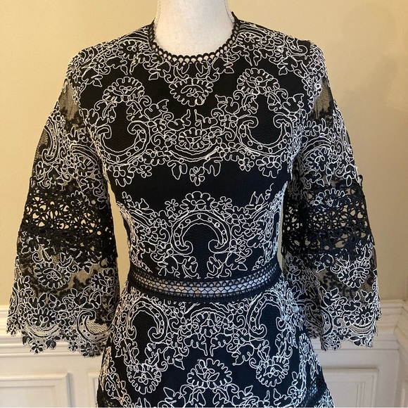 ALEXIS Black White Lace Fit Flare Dress - Picture 2 of 10